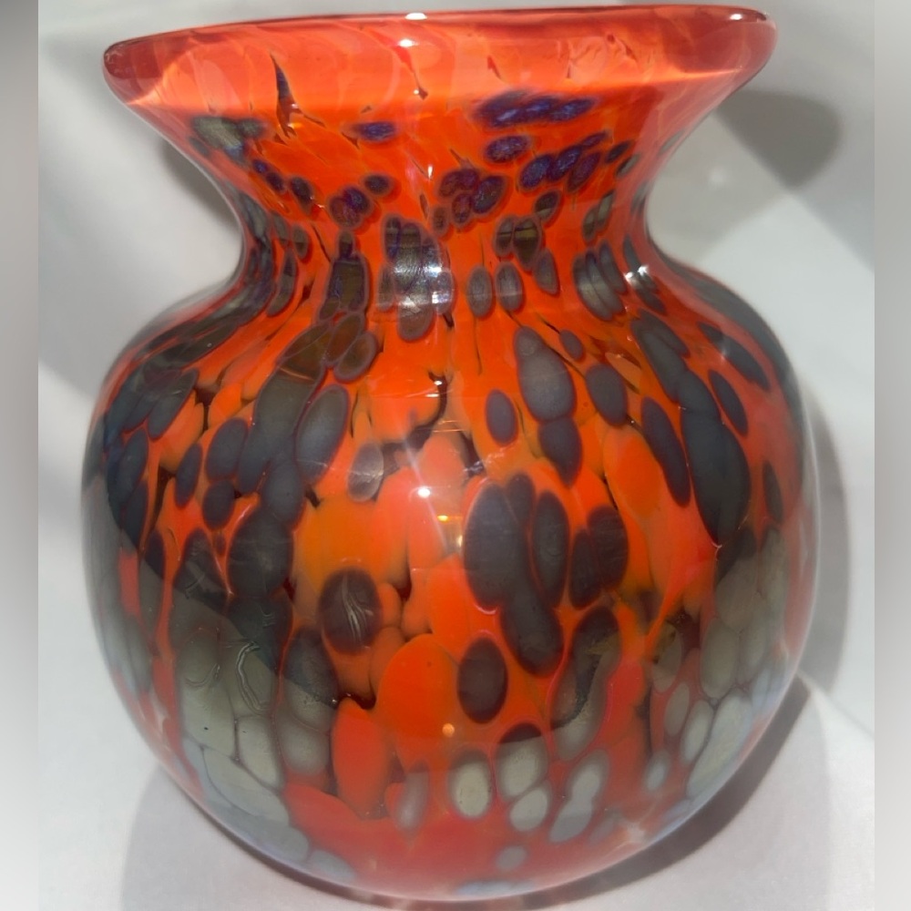 Murano Hand Blown Confetti Bubble Vase Orange/Blues/Greens/Metallic